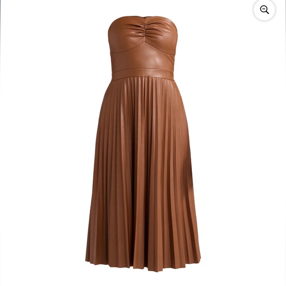 Scoop Women's Ultimate Faux Leather Strapless Pleated Midi Dress - NWT - Picture 4 of 6
